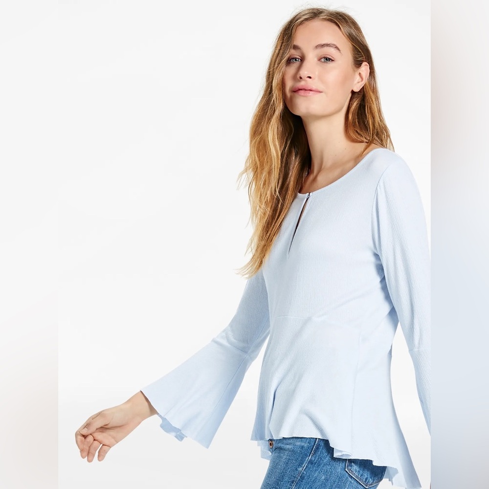 Lucky Brand Light Blue Bell Sleeve Top Size Medium